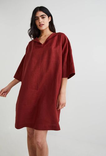 Robe courte col V unie en lin - MONOPRIX PREMIUM - Modalova