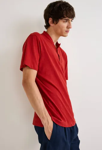 T-shirt col tunisien manches courtes en mélange coton et lin - MONOPRIX - Modalova