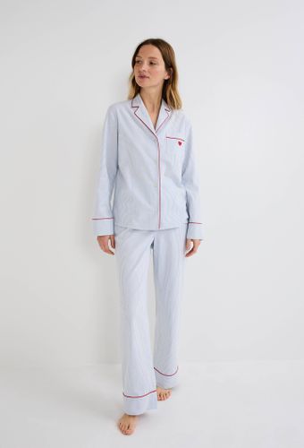 Pyjama rayé en flanelle de coton BIO et broderie coeur - MONOPRIX - Modalova