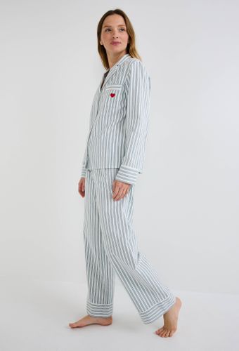 Pyjama rayé en flanelle de coton BIO et broderie coeur - MONOPRIX - Modalova