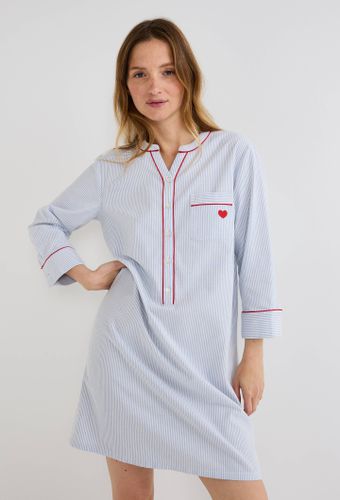 Chemise de nuit rayée en flanelle de coton BIO avec broderie coeur - MONOPRIX - Modalova