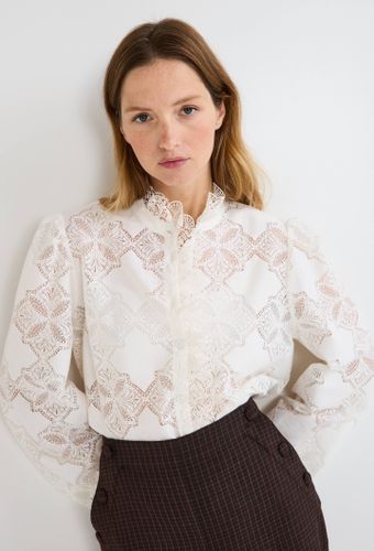 Blouse manches longues en dentelle contenant du coton - MONOPRIX - Modalova