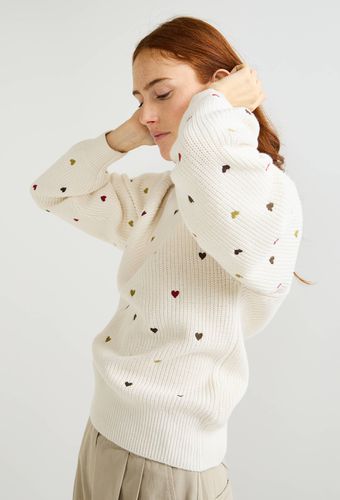 Pull col rond brodé en coton et laine mélangés - MONOPRIX - Modalova