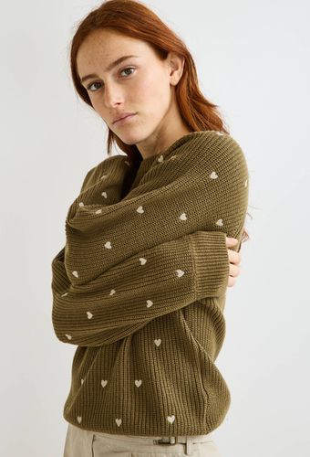 Pull col rond brodé en coton et laine mélangés - MONOPRIX - Modalova