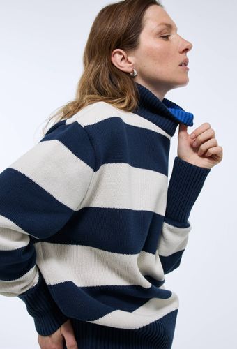 Pull à rayures rugby col montant en coton, Fabriqué en France - MONOPRIX FEMME - Modalova