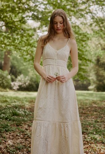 Robe longue en dentelle unie - MONOPRIX - Modalova