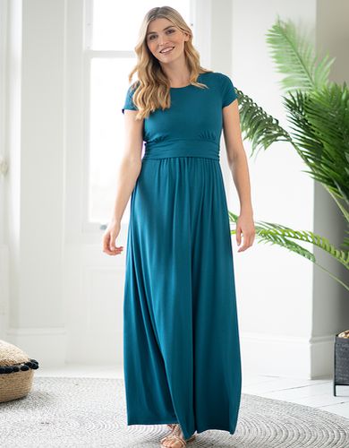 Robe maxi de grossesse à allaitement bleu à manches courtes - Seraphine - Modalova