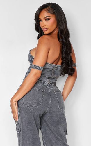 Charcoal Corset En Denim Délavé À Laçage Devant Shape | Taille 42 - PrettyLittleThing - Modalova