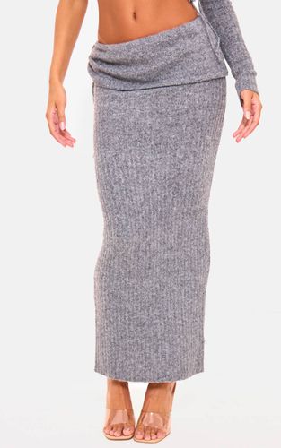 Charcoal Jupe Longue Plissée En Maille Côtelée À Revers Rabattable | Taille Medium - PrettyLittleThing - Modalova