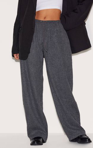 Charcoal Pantalon Droit À Taille Basse Texturé Avec Cordon De Serrage | Taille 42 - PrettyLittleThing - Modalova