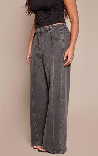 Charcoal Jean Large Taille Haute En Denim Stretch Avec Boutons Ajustables Shape | Taille 36 - PrettyLittleThing - Modalova