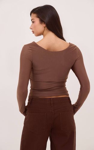 Haut À Manches Longues En Polyamide À Encolure Dégagée | Taille XS - PrettyLittleThing - Modalova