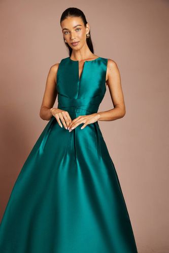 Robe de Demoiselle d'Honneur en Sergé à Encolure Crantée Ajustée et Évasée Émeraude | Taille 46 - Coast - Modalova