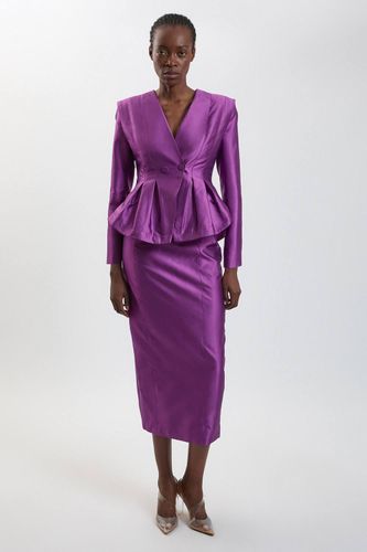 Blazer Ajusté En Satin Structuré À Basque Plissée | Taille 46 - KarenMillen - Modalova