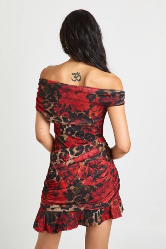 Robe Mini Asymétrique Froncée à Imprimé Floral Tall | Taille 46 - boohoo - Modalova