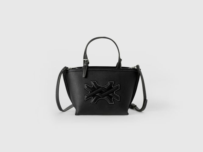 Benetton, Borsa Con Logo In Tessuto Spalmato, taglia U, Nero, Donna - United Colors of Benetton - Modalova