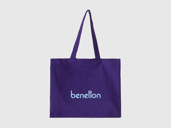 Benetton, Tote Bag In Pure Cotton, taglia U, Blu, Donna - United Colors of Benetton - Modalova