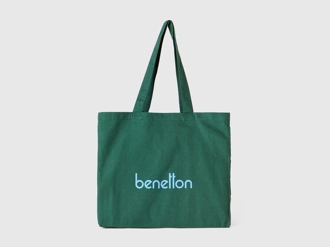 Benetton, Tote Bag In Pure Cotton, taglia U, Verde Militare, Donna - United Colors of Benetton - Modalova