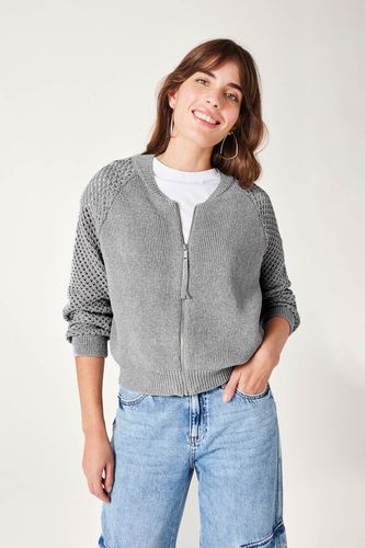 Gilet zippé maille pailletée Argent - Promod - Modalova