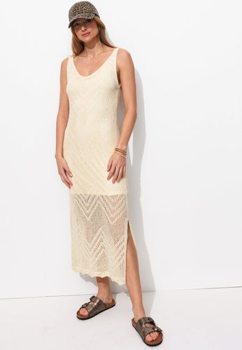 Robe longue en maille filet Ecru - Promod - Modalova