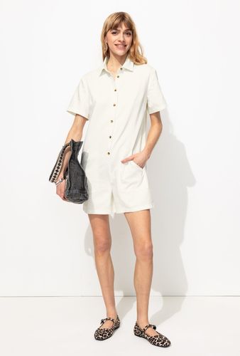 Combishort uni en toile Blanc - Promod - Modalova