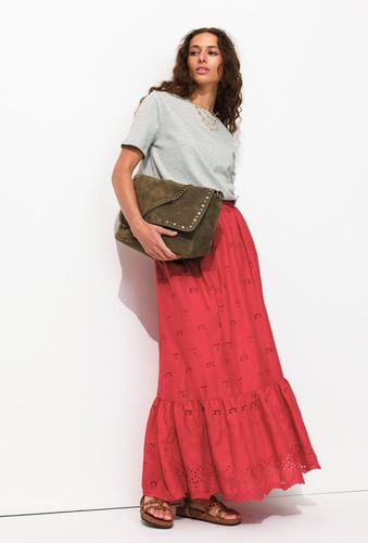 Jupe longue broderie anglaise Rouge M - Promod - Modalova