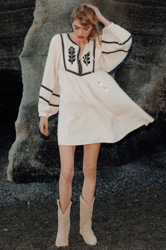 Robe folk brodée Ecru 44 - Promod - Modalova
