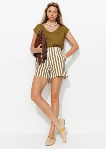T-shirt col V uni Vert olive M - Promod - Modalova