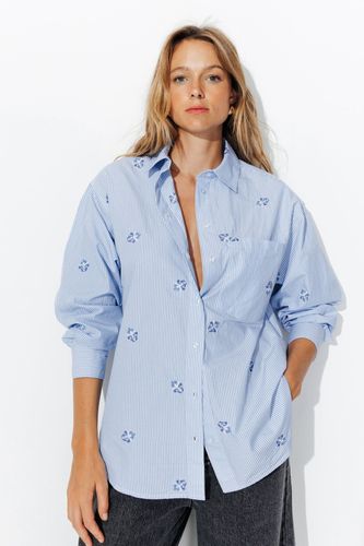 Chemise oversize rayée brodée Rayé bleu M - Promod - Modalova
