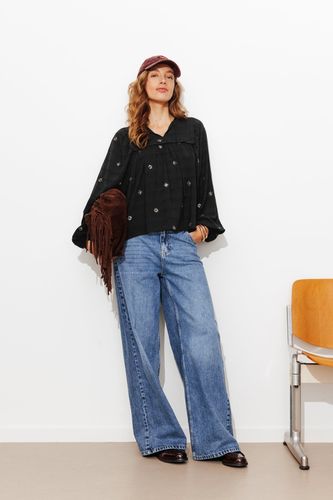 Blouse brodée à plastron Noir - Promod - Modalova