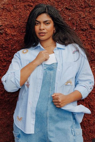 Chemise rayée brodée Rayé bleu XL - Promod - Modalova