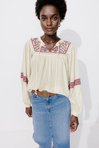 Blouse folk brodée Imprimé écru - Promod - Modalova