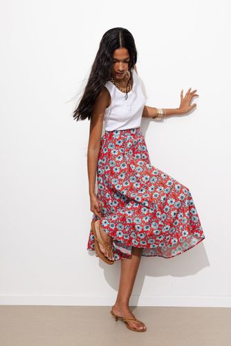 Jupe parapluie midi fleurie Imprimé rouge 34 - Promod - Modalova