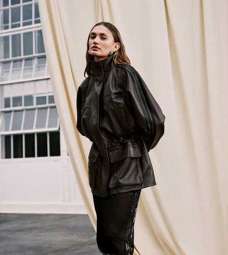 Veste en cuir avec col cheminÃ©e - Marron-Brown Brown M female - Adidas Originals X Asos - Modalova