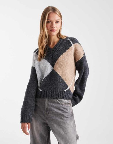 Pull motif losanges Ã  col en V montant - Moka-Brown Brown L female - Asos Design - Modalova