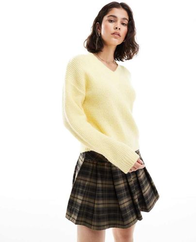 Pull en maille à col V et côtes anglaises - Jaune beurre Jaune XL female - Brave soul - Modalova