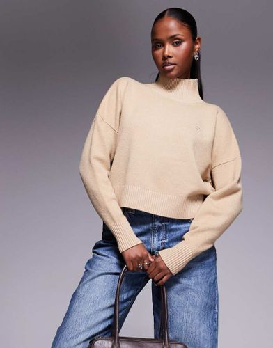 Sesty - Pull oversize Ã  col montant en maille fine avec logo ton sur ton - Beige Open-Neutre Neutre 40 female - Hugo Blue - Modalova