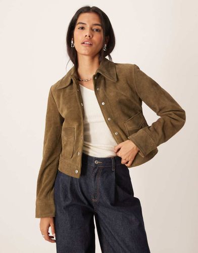 Veste courte en daim - Kaki-Vert Vert XL female - Mango - Modalova