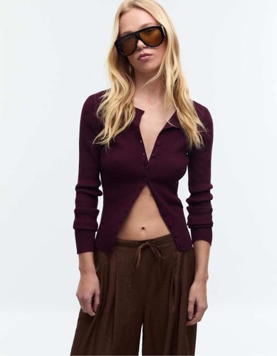 Gilet boutonnÃ© en maille cÃ´telÃ©e - Violet Violet M female - Stradivarius - Modalova