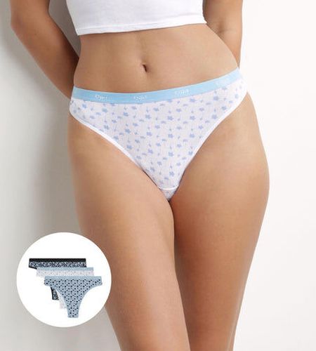 Lot de 3 strings en coton stretch Bleu Gris à fleurs Les Pockets Bleu 36/38 - Dim - Modalova