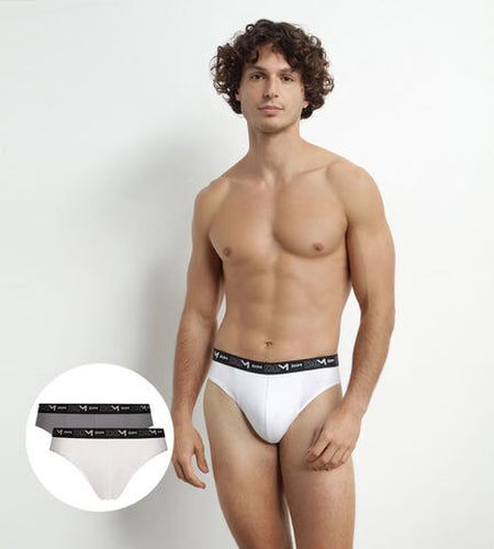 Lot de 2 slips Blanc Gris ceinture contrastée Coton Stretch Blanc 3 - Dim - Modalova