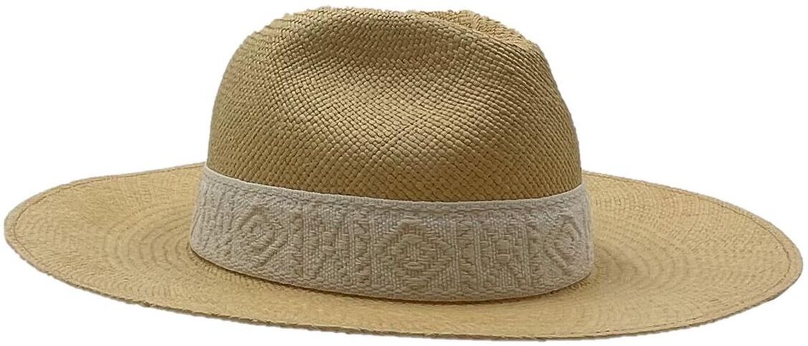 Chapeau Fédora avec Galon Tissé - Ecru - Draeger - Modalova