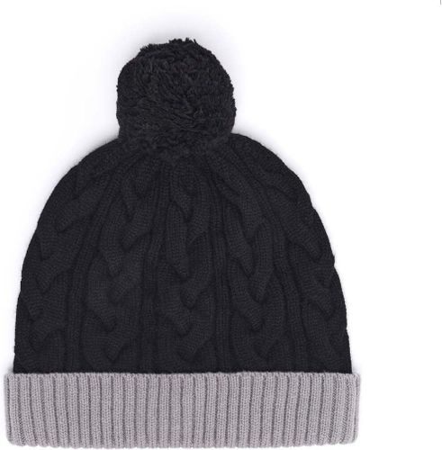 Bonnet Bicolore Avec Pompon - Noir et Gris - Draeger - Modalova