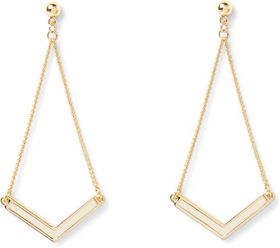 Boucles d'Oreilles pendante en V - Email Crème Doré à l'Or Fin - Draeger - Modalova