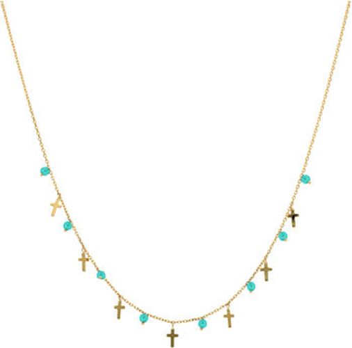 Collier Collier Argent Doré Croix Et Pierres Naturelles Amazonite Doré - Orusbijoux - Modalova