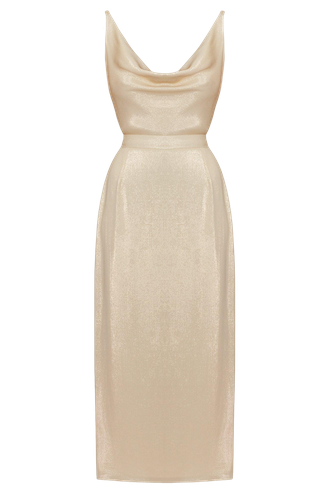 KAMEA beige gold open back midi dress - UNDRESS - Modalova