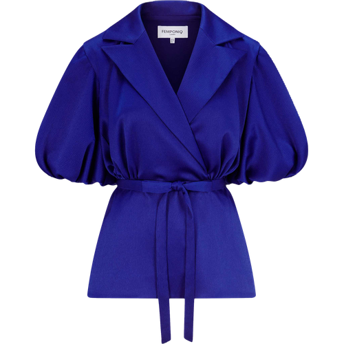 Draped Sleeve Satin Blouse (Royal Blue) - Femponiq - Modalova