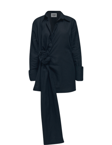 SHANDA Black Knot Linen Mini Dress - MAET - Modalova