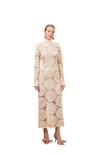 ELENA cream floral lace midi dress with turtleneck - UNDRESS - Modalova