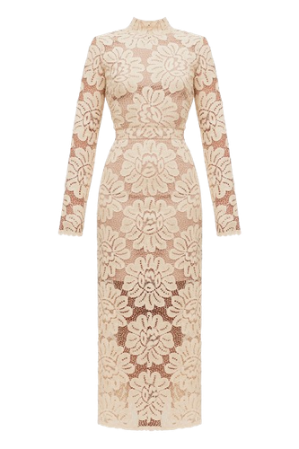 ELENA cream floral lace midi dress with turtleneck - UNDRESS - Modalova